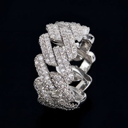 Diamond Cubic Cuban Ring Solid 925
